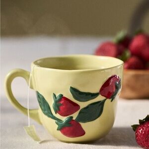 New Anthropologie Icon Stoneware Foster Mug-Strawberry